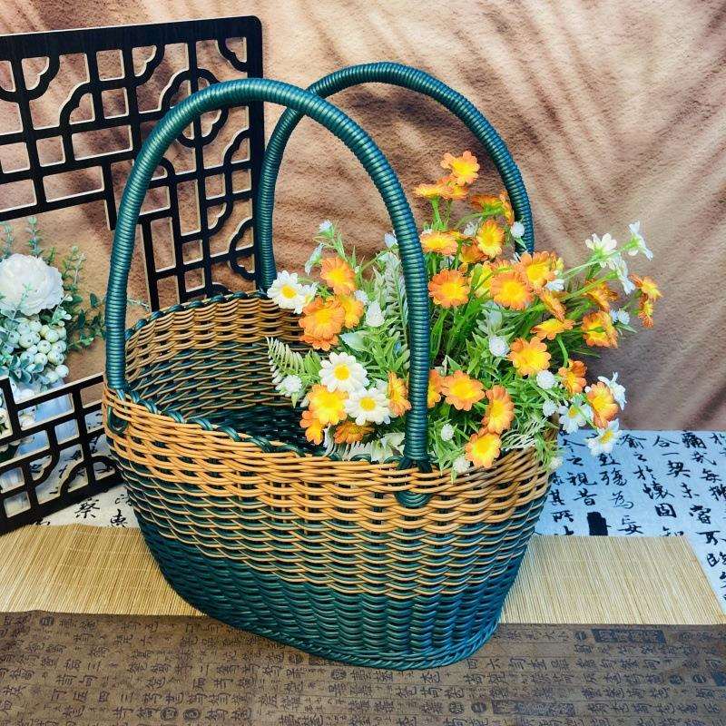藤编购物篮仿藤编 买菜篮子大号野餐篮采摘篮手提篮欧式纯手工