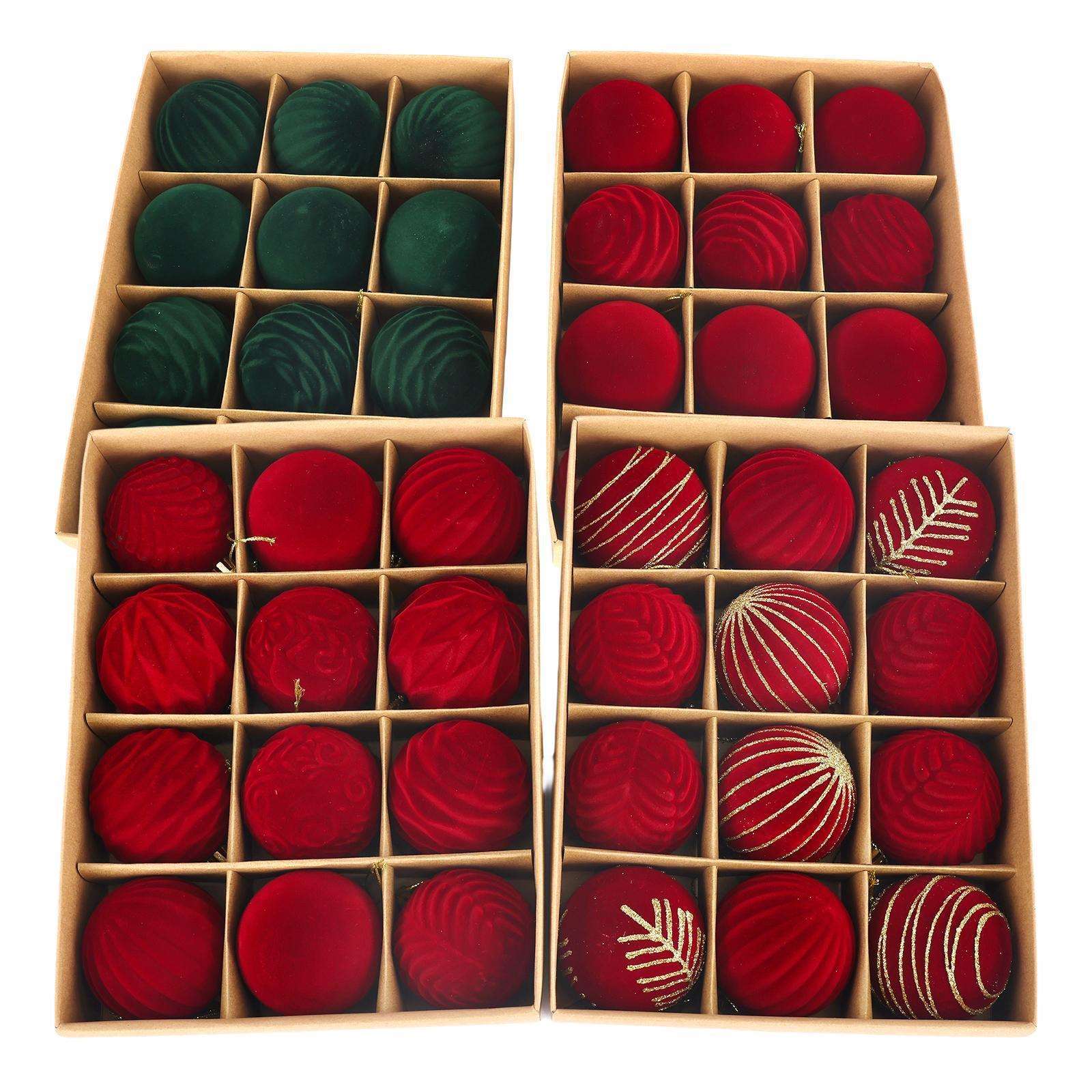 。圣诞球植绒球红色6cm圣诞树装饰品吊顶挂件吊球橱窗布置12个