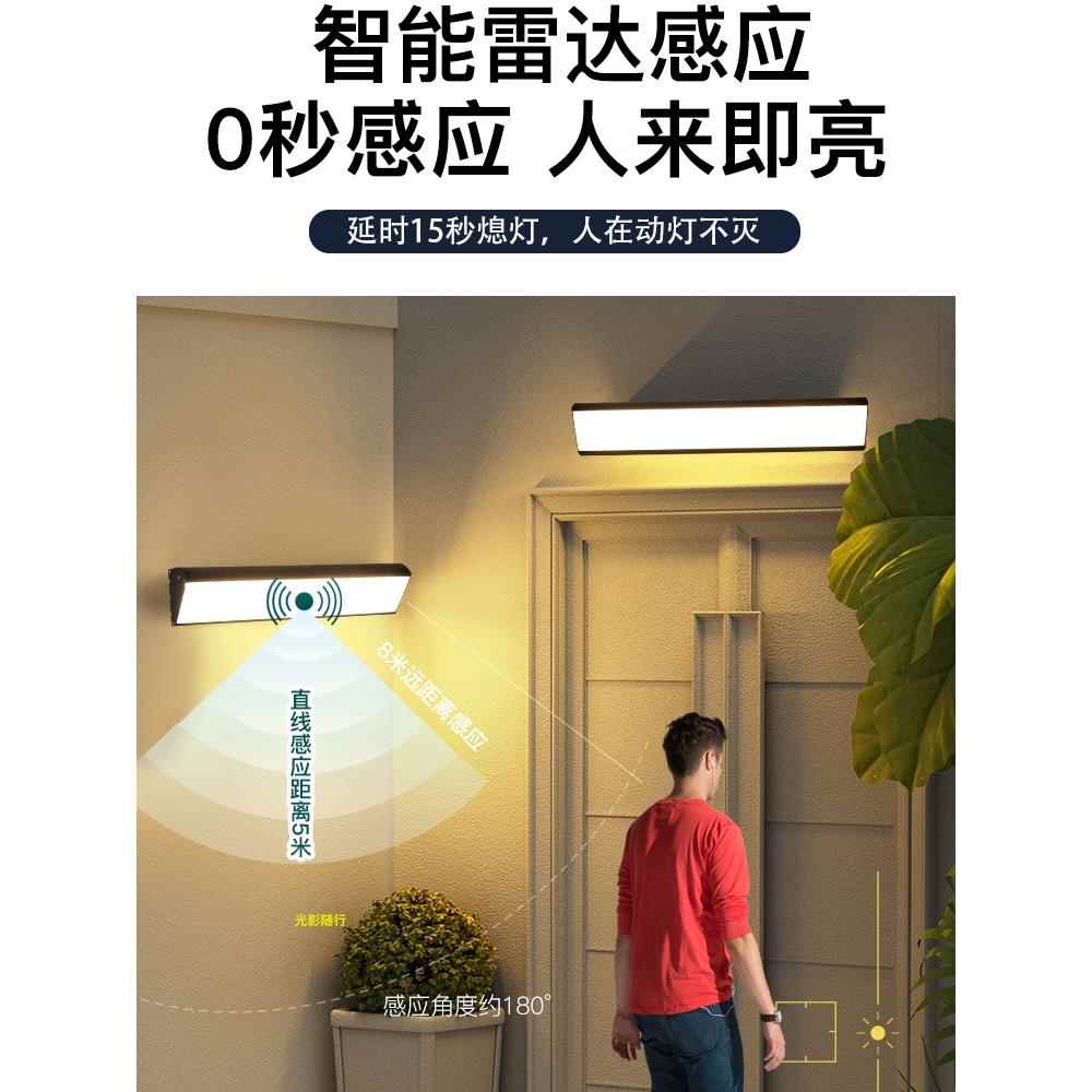 太阳能庭院户外室外防水大门别墅围墙长条灯露台雨棚感应照明壁灯