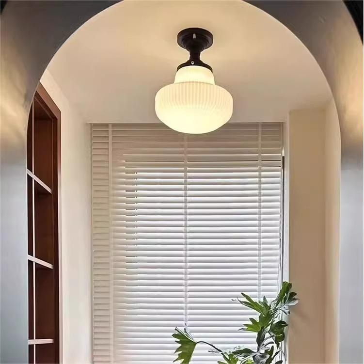 法式复古白玉吸顶灯玄关阳台灯中古美式走廊过道灯衣帽间吸顶灯