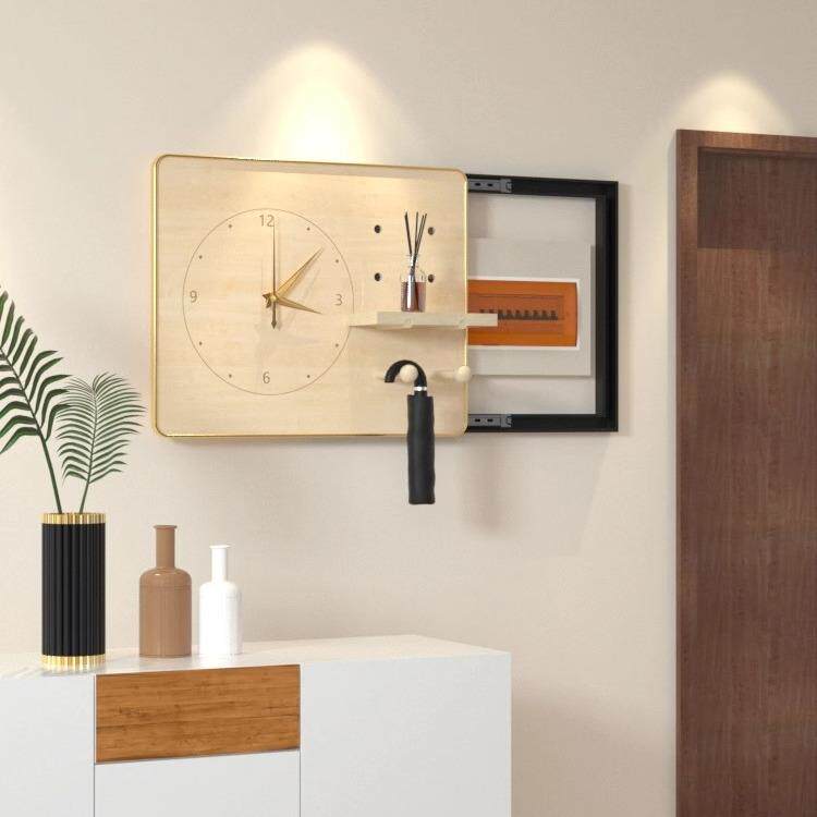 洞洞板电表箱装饰画创意置物遮挡挂画开关盒配电箱推拉壁画带钟表