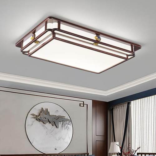 客厅灯新中式吸顶灯复古长方形金丝檀木中国风卧室书房间led灯具