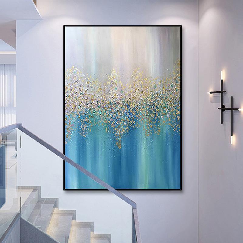 纯手绘油画金色发财树抽象画现代客厅装饰画美式玄关走廊餐厅挂画