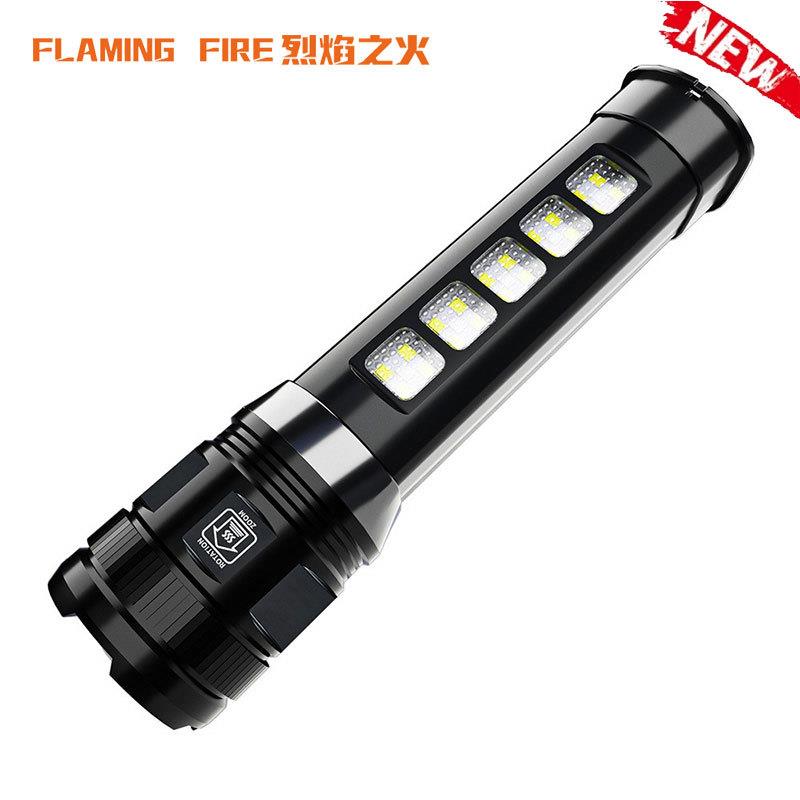 明彩新款户外变焦手电筒多功能登山露营灯罩侧灯强光多功能手电筒