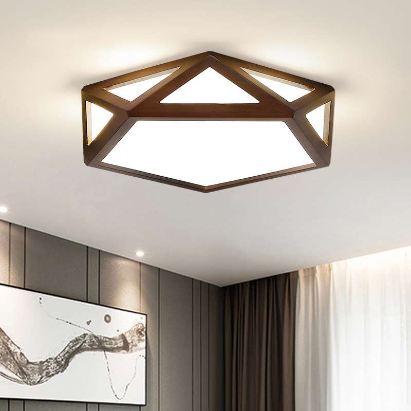 新中式木艺卧室灯吸顶灯 房间简约大气主灯 创意镂空木质led灯具