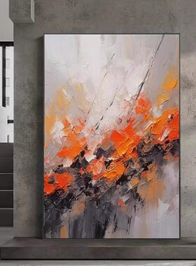 橙色风景抽象大芬油画村装饰画客厅现代简约玄关挂画高级感手工画
