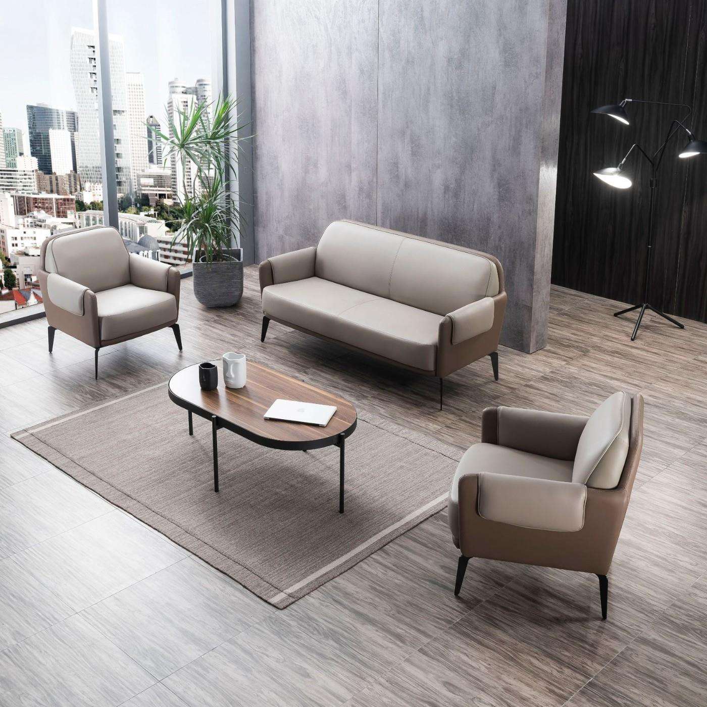 商务接待会客区休闲办公室沙发 现代简约三人位办公沙发茶几组合
