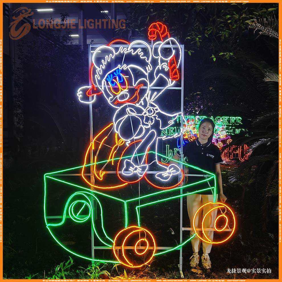 高2.5米 七个小矮人火车图案灯圣诞节LED路灯杆图案造型灯挂件灯