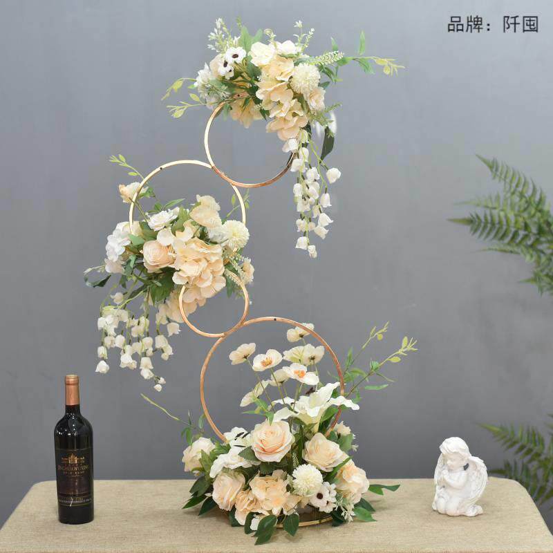 创意甜甜圈桌花摆件高档电镀酒店ktv摆台店铺橱窗装饰仿真花摆设