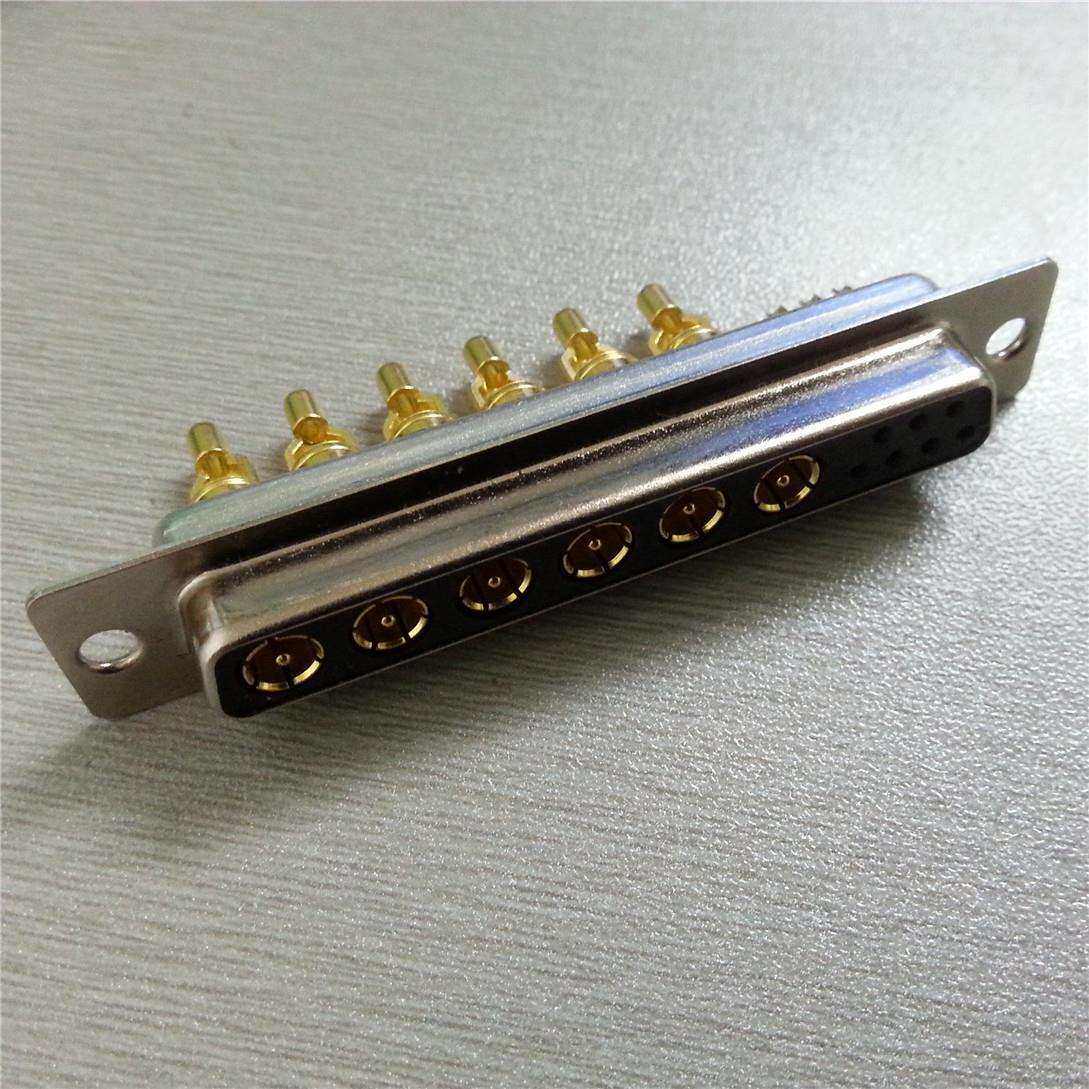 混合大电流D-SUB(13W6)焊线式同轴射频母头连接器 50欧姆阻抗