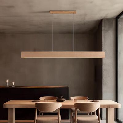 新中式一字餐厅吊灯桃木色茶室饭厅灯中山灯具日式原木餐桌长条灯