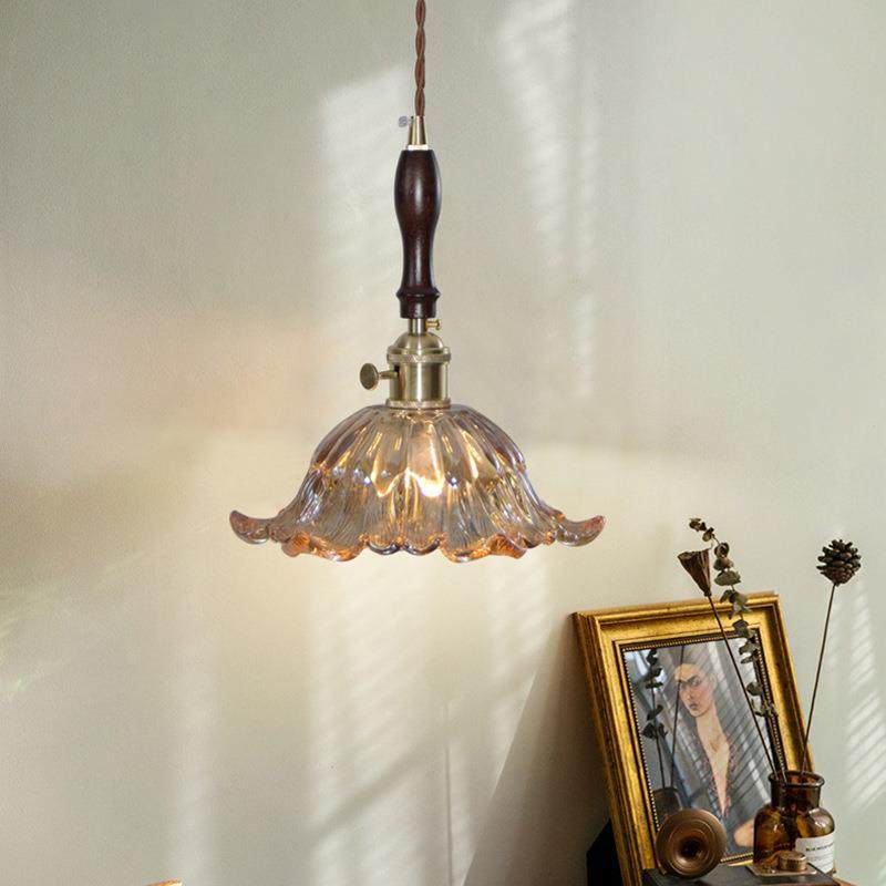 复古风法式创意小吊灯胡桃木餐厅吧台民宿床头茶色玻璃花朵吊灯,金属材料及制品,金属加工件/五金加工件,淘宝优惠券,粉丝福利购,淘宝优惠卷