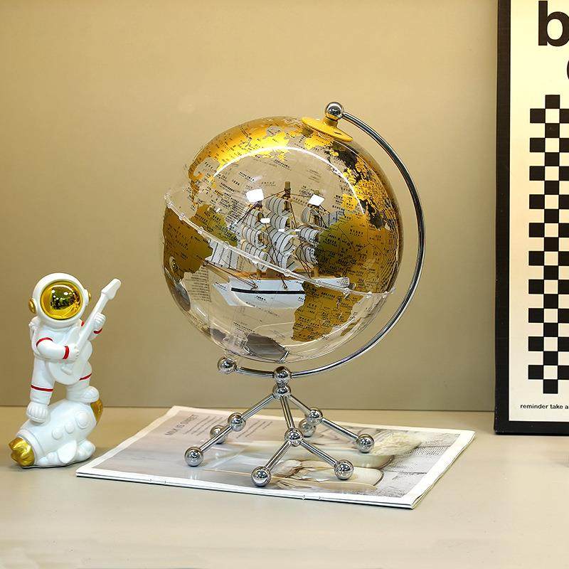 发光地球仪摆件轻奢高档帆船模型家居客厅电视柜酒柜办公室装饰品,金属材料及制品,金属加工件/五金加工件,淘宝优惠券,粉丝福利购,淘宝优惠卷
