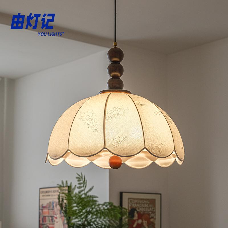 由灯记法式复古卧室吊灯诧寂风中古美式花纹实木客厅书房餐厅吊灯