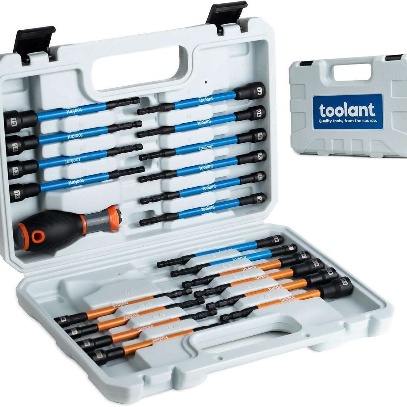 21pcs超长螺母起子钻头套装，SAE/公制磁性螺母起子套装