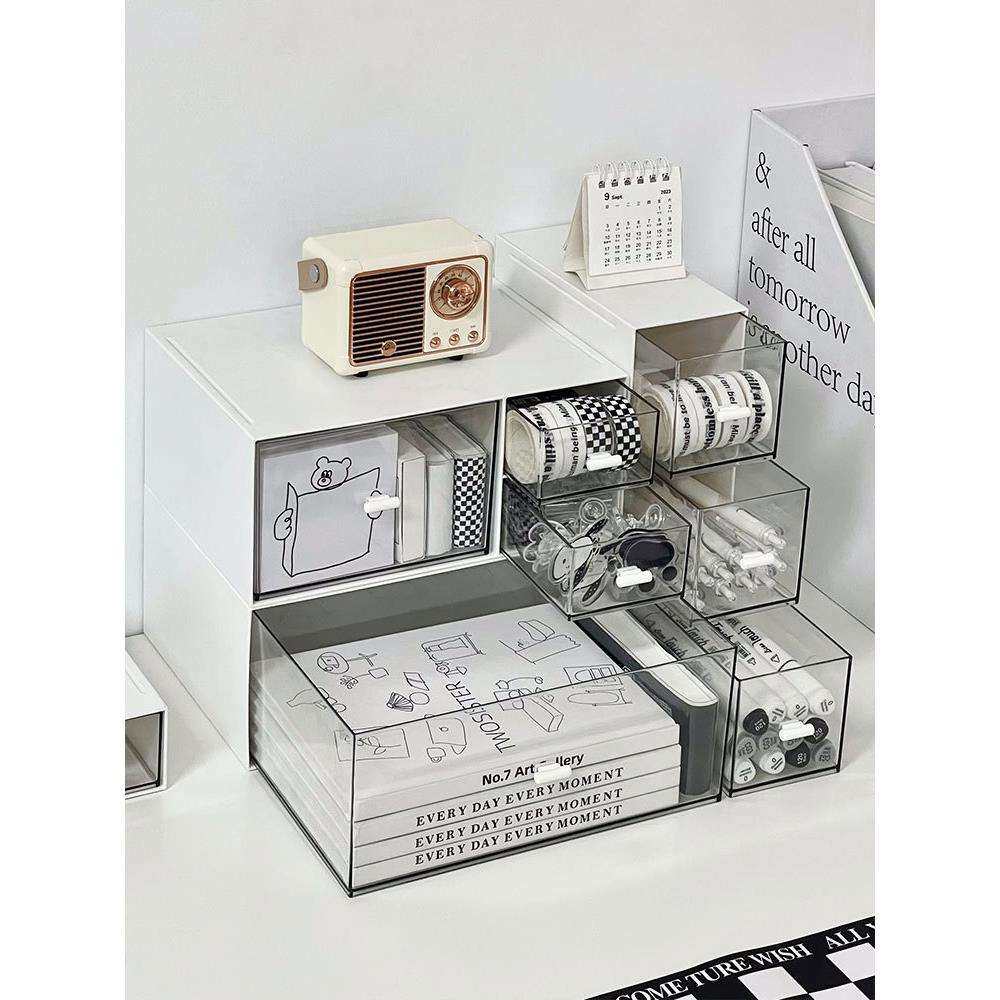 桌面收纳盒抽屉式学生书桌书本整理盒文具亚克力多层办公桌置物架