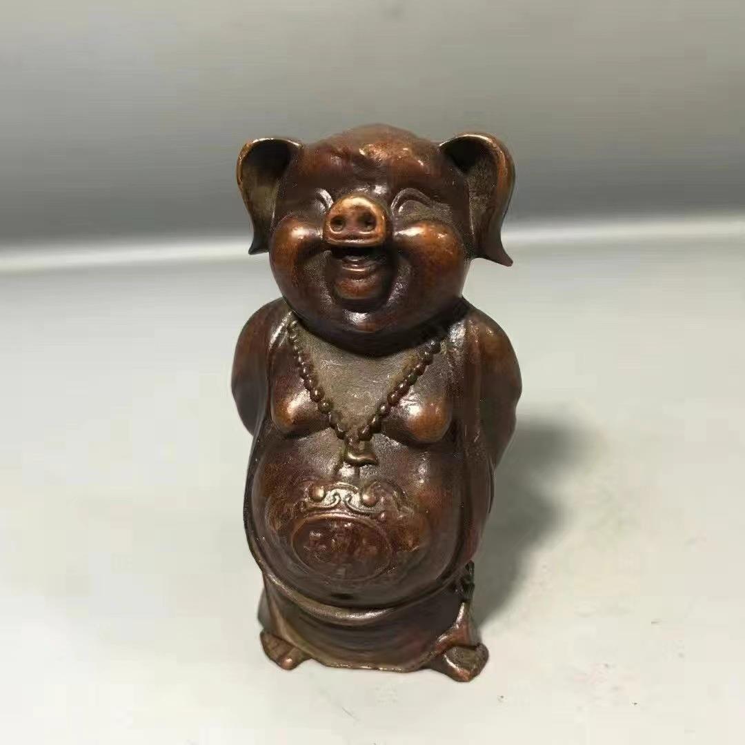 古玩杂项收藏 仿古铜 生肖猪茶宠摆件手玩件复古乡下收老物件