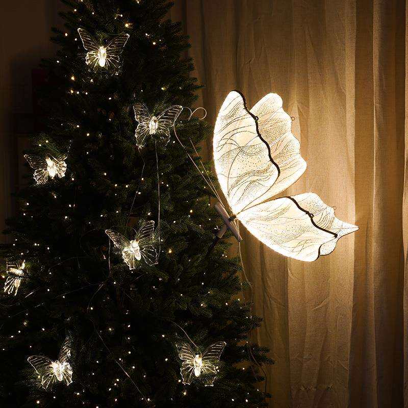 发光蝴蝶灯圣诞树装饰品圣诞节商场橱窗婚庆场景摆件创意吊灯挂件