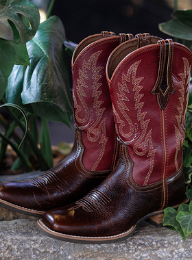 Palitutu刺绣西部牛仔靴切尔西靴新款女鞋中筒真皮靴子新疆旅游靴