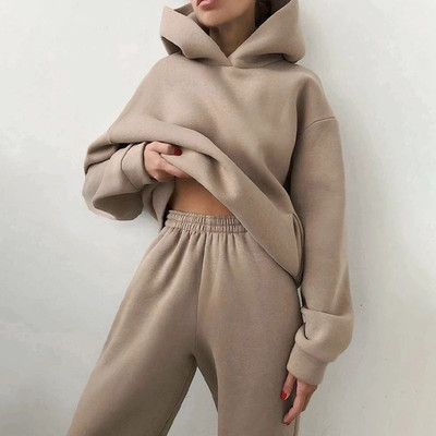 极速Womens Tracksuit Autuwmn Winter Warm Solid Color Fleece