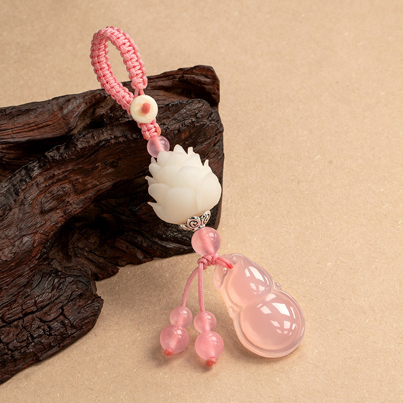 新品玛瑙玉石菩提莲花小r葫芦钥匙扣男女情侣汽车钥匙挂件个性创