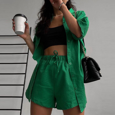 极速Summedr Casual Tracksuit Womens Shorts Suits Green Setw