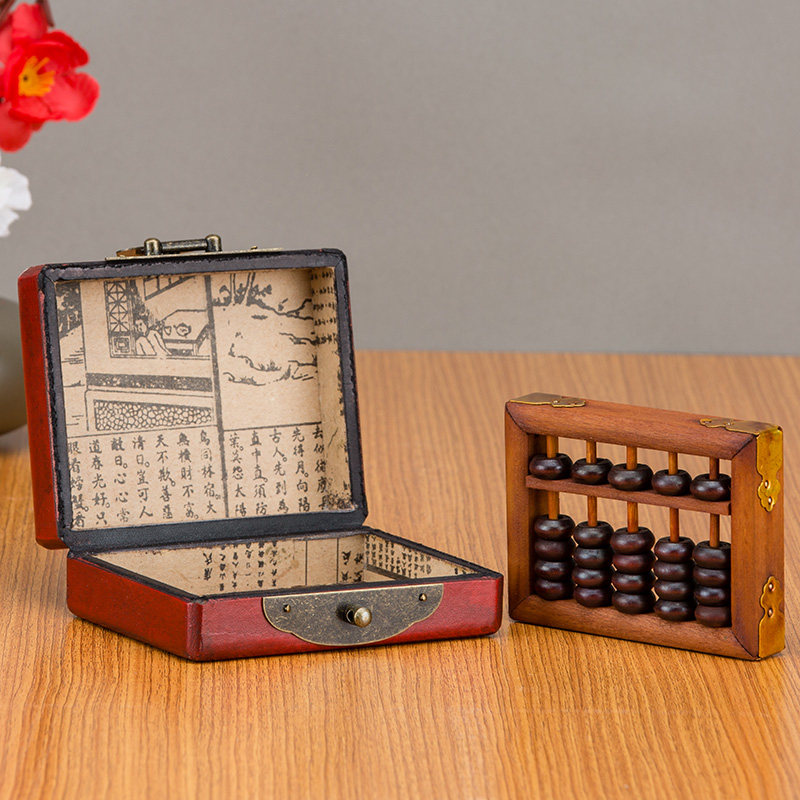 极速仿古小5档实木算盘仿古图案木盒复J古算盘中国风礼品商务婚庆