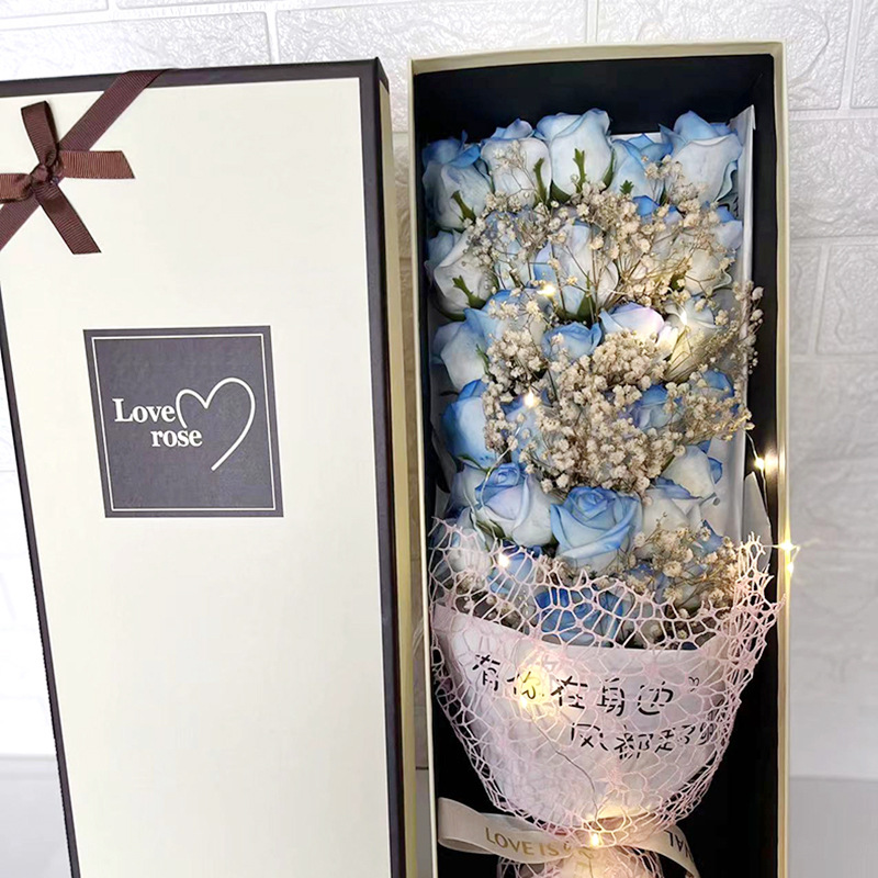 极速花束礼盒永生花玫瑰干x花碎冰蓝渐变玫瑰保鲜花礼盒花束