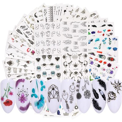 极速LEMOOdC 45Pcs/Set Black Flower Water Transfer Decals Col