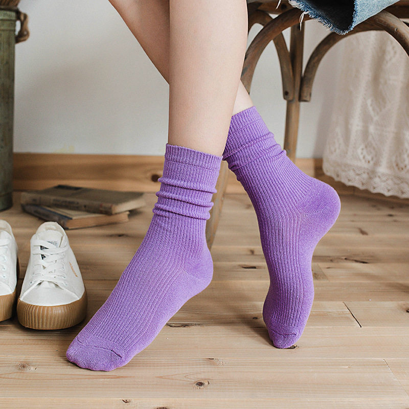 极速20 Colors Hot Sale Simple Womens CoJlorful Solid Socks G