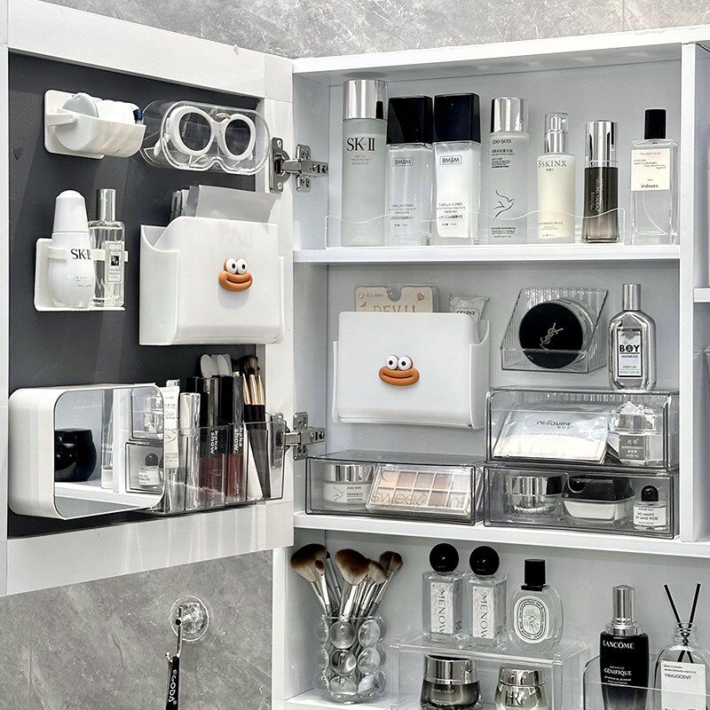 极速浴室镜柜面膜收纳盒壁挂式卫生间化妆品口红置物W架洗漱台整