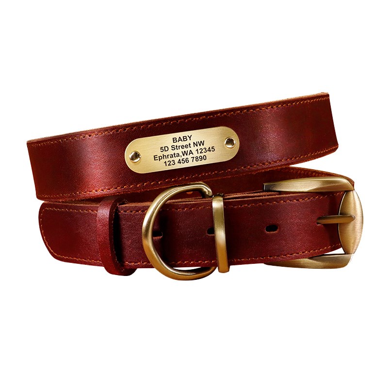 极速牛皮b刻字防丢狗狗项圈牵引绳中大型犬颈圈脖圈金毛哈士奇狗