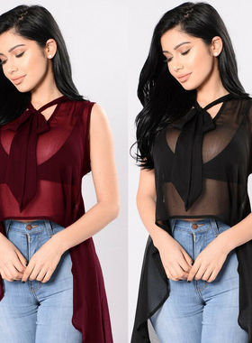 极速Women Sexy Transparent Fluoroscopy Sleeveless LooYse Blo