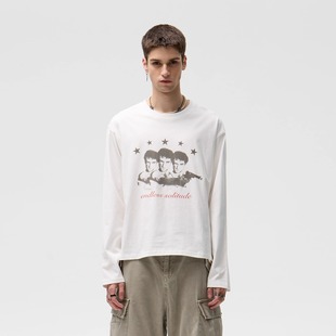 型T恤 纯棉亲肤软糯透气boxy短宽版 CENSMADE TD人像做旧印花长袖