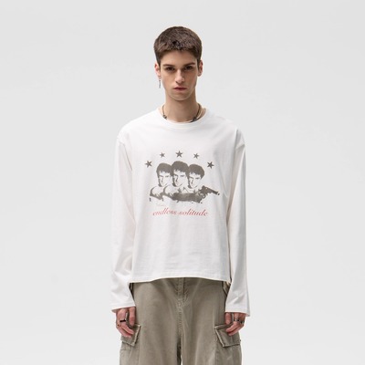 CENSMADE TD人像做旧印花长袖纯棉亲肤软糯透气boxy短宽版型T恤