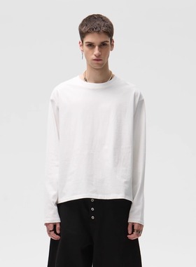 CENSMADE 基础纯色黑白通勤Boxy短宽版型亲肤纯棉长袖打底衫T恤