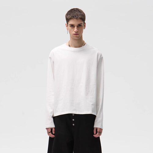 CENSMADE 基础纯色黑白通勤Boxy短宽版型亲肤纯棉长袖打底衫T恤