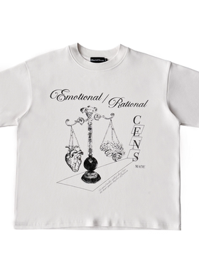 CENSMADE 天平线稿印花短袖云朵棉亲肤软糯透气boxy短宽版型T恤