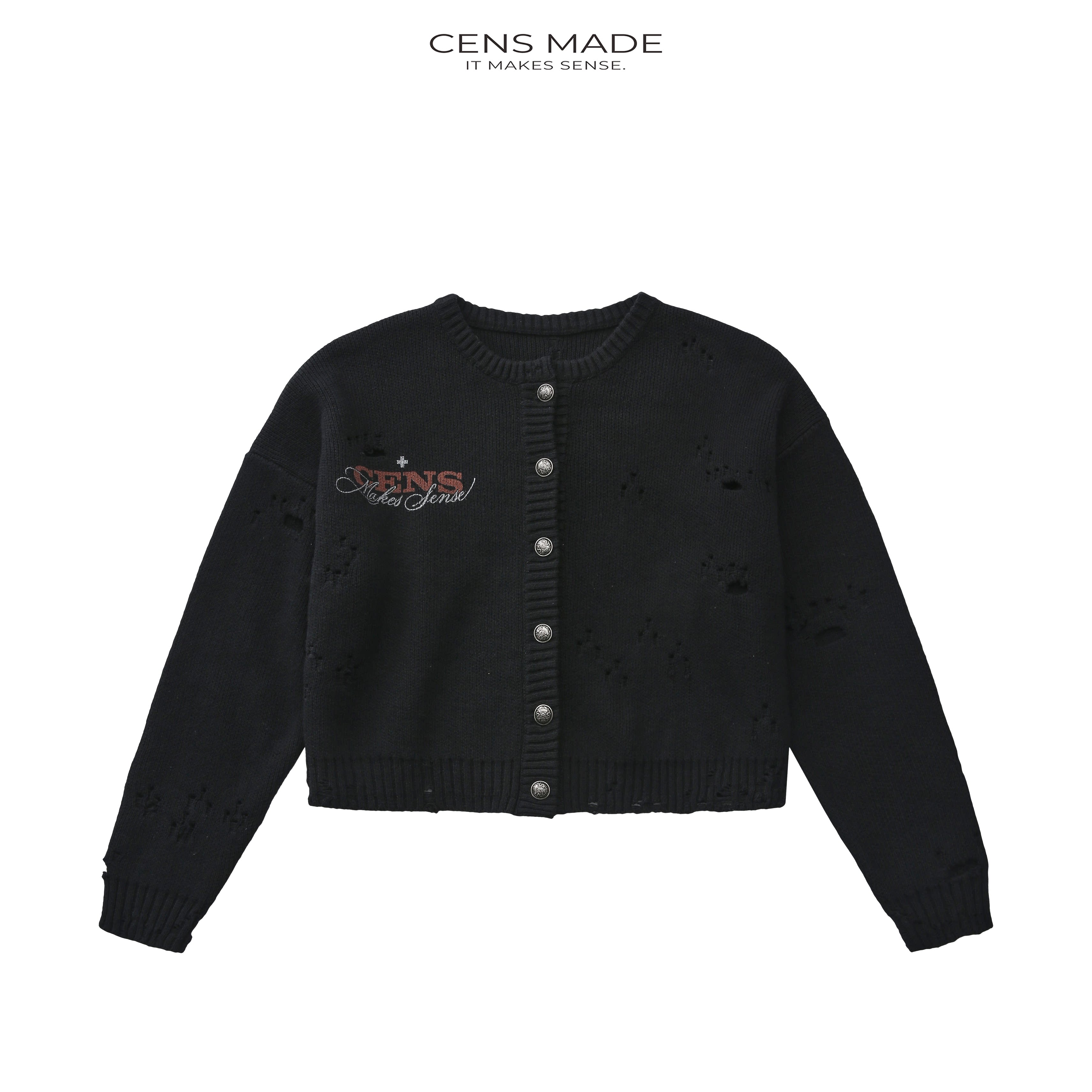 CENSMADE 26AW 三龙印花 定制纽扣 Boxy短宽破坏街头毛衣外套开衫