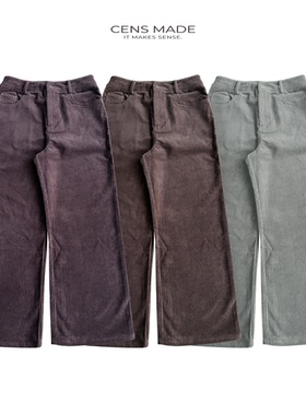 CENSMADE 做旧复古灯芯绒长裤休闲裤拼皮口袋宽松直筒BAGGY