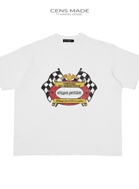 CENSMADE 赛车vintage做旧印花短袖纯棉软糯透气boxy短宽版型T恤