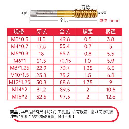 镀钛挤压丝攻丝锥m2机用m3无屑m4不锈钢专用m6铜铝m5挤牙丝锥进口
