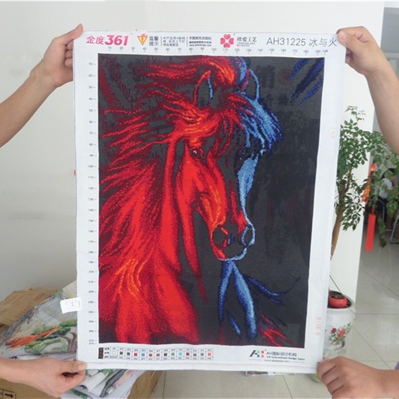 纯手工十字绣成品冰与火冰与金马到成功红色马头竖版玄关画绣好的