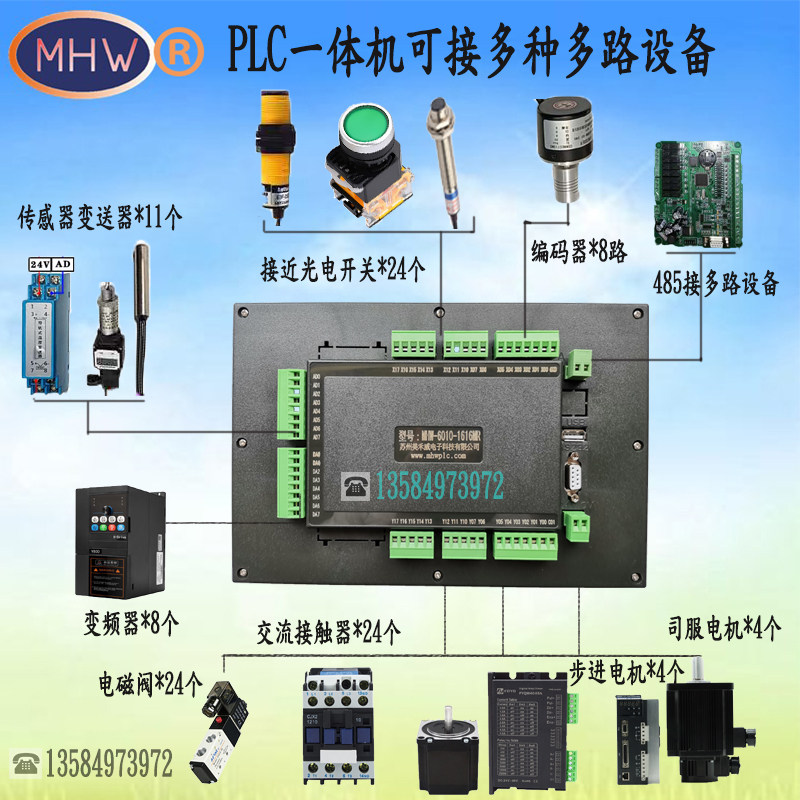 触摸屏PLC一体机AD温度4.3运动7寸10国产可编程控制器485人机界面