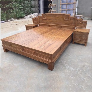 极速全实木双人床储物1p.5米单人床1.8M2榆木质结婚大床床头柜中