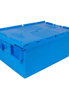 极速斜插式物流箱蓝色带盖子塑料运输箱服装仓库收纳收Y纳箱周转