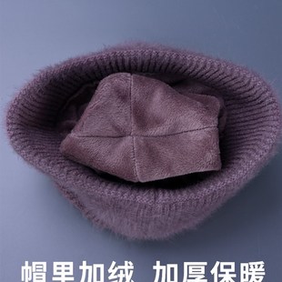 极速日本GP帽子女冬天奶奶加绒厚保暖护耳兔毛线S帽中老年妈妈防