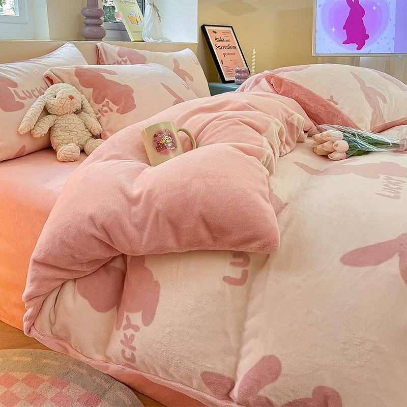 极速小清新  四件套双面绒秋冬牛奶绒J加厚被套学生珊瑚绒床上用,居家布艺,汗蒸服,淘宝优惠券,粉丝福利购,淘宝优惠卷