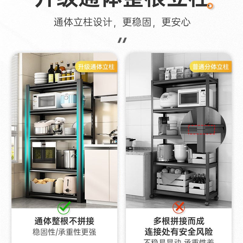 极速可移动厨房置物架多功能带轮落地多层L收纳柜架子微波炉收纳