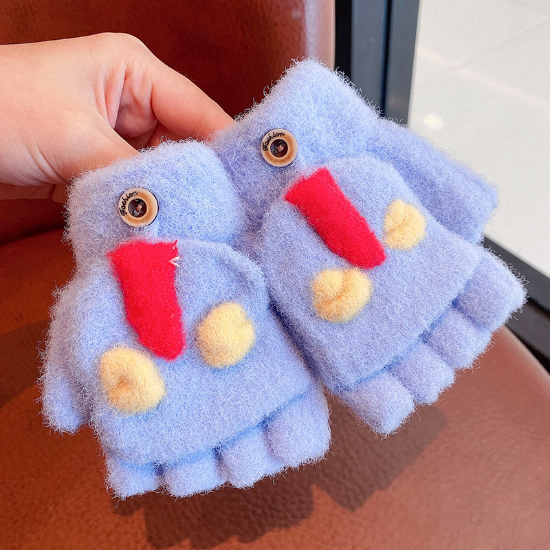 极速4-12岁宝宝手套冬季防x寒婴幼儿加厚保暖半指翻盖五指套男女